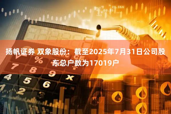 扬帆证券 双象股份：截至2025年7月31日公司股东总户数为17019户